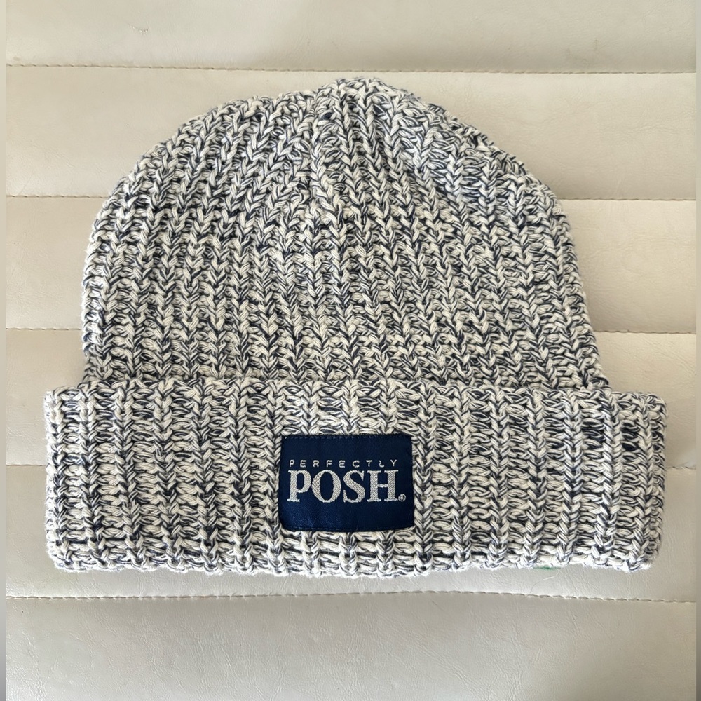POSH blue and white knit winter beanie